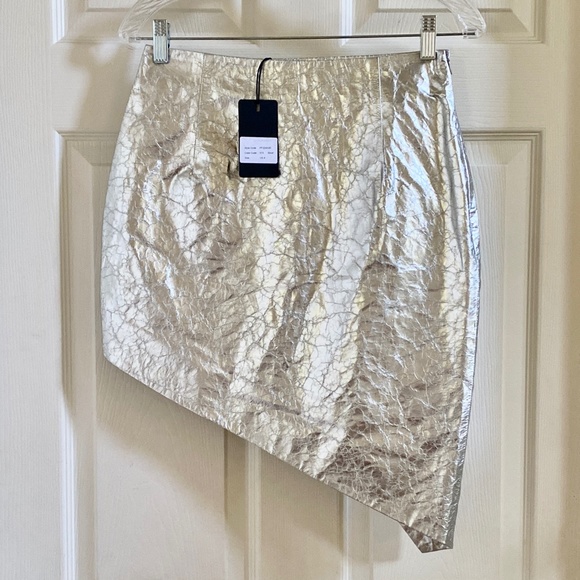 Zeynep Arcay Silver Asymmetric Crinkled-Leather Skirt US4 New With Tags - Picture 15 of 16